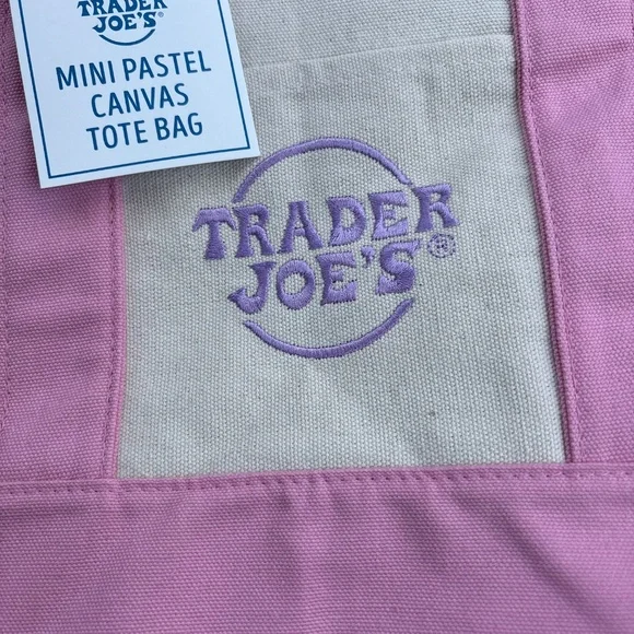 Trader Joe's 2026 Mini Canvas Pastel Reusable Tote Bag Pink Easter Basket Bag - Picture 7 of 9